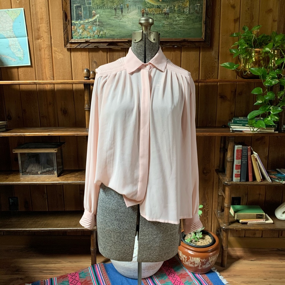Vintage pink blush button up blouse shirt top